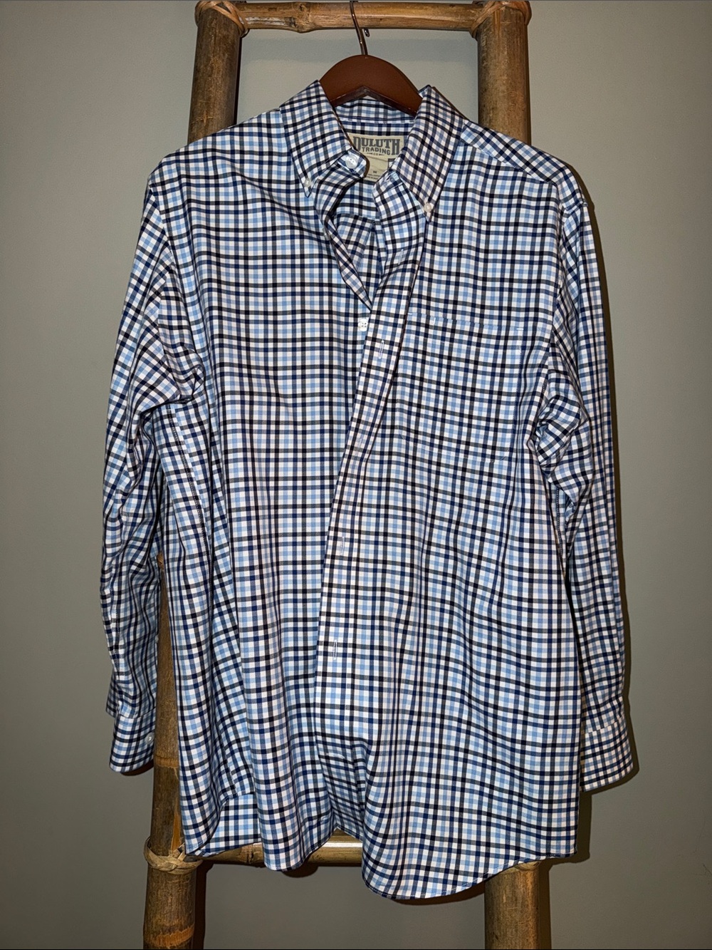 Duluth Trading Co Blue and White Plaid Button-Down Shirt
